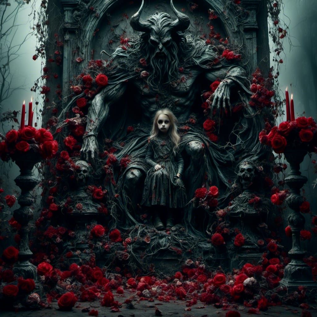 Children Adore Satan Statue in Hyperrealistic Photo