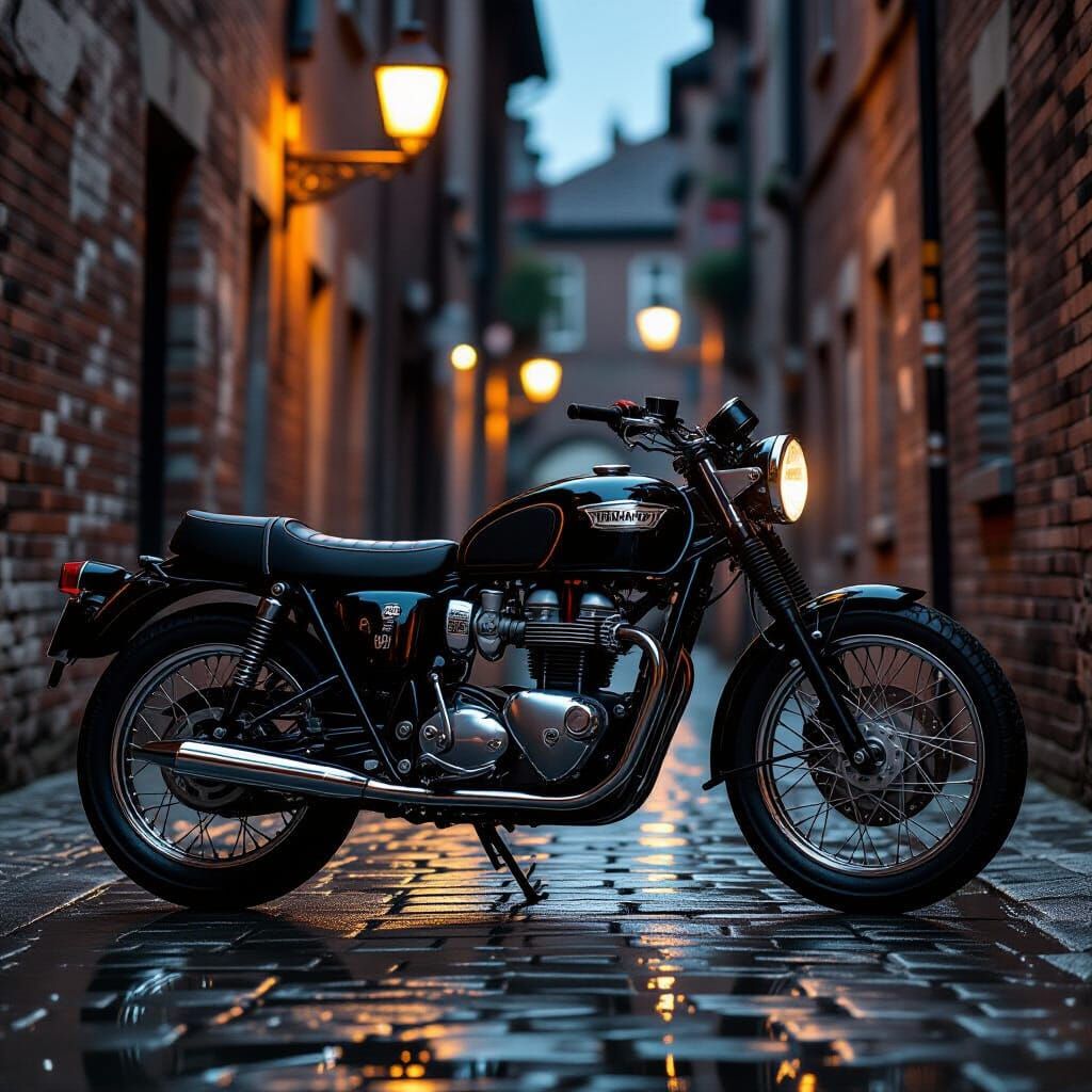 Black Triumph Bonneville Café Racer in Film Noir Style