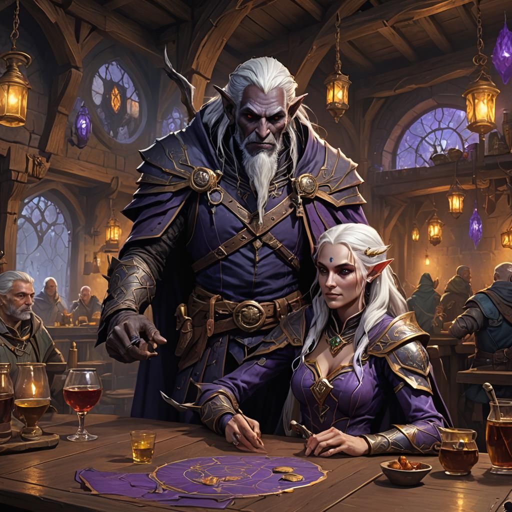 Drow Warlock and Elf Druid Play D&D: Detailed Art