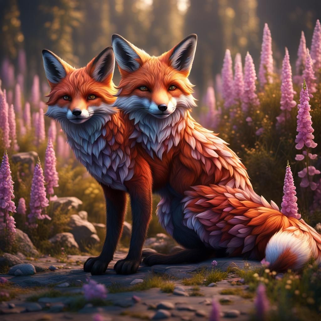 Fox with Foxglove Flower Pattern: Fantasy Concept Art