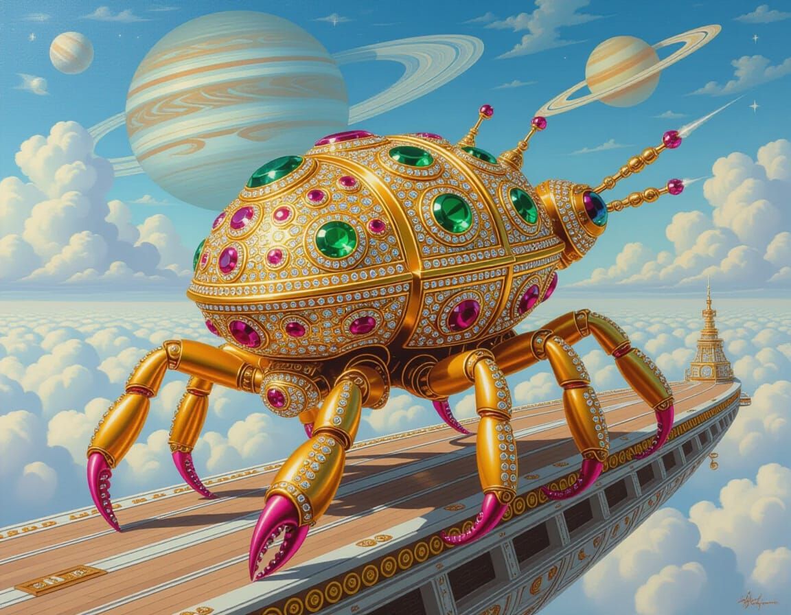 Golden Faberge Dalek on Spaceship as Oil Painting