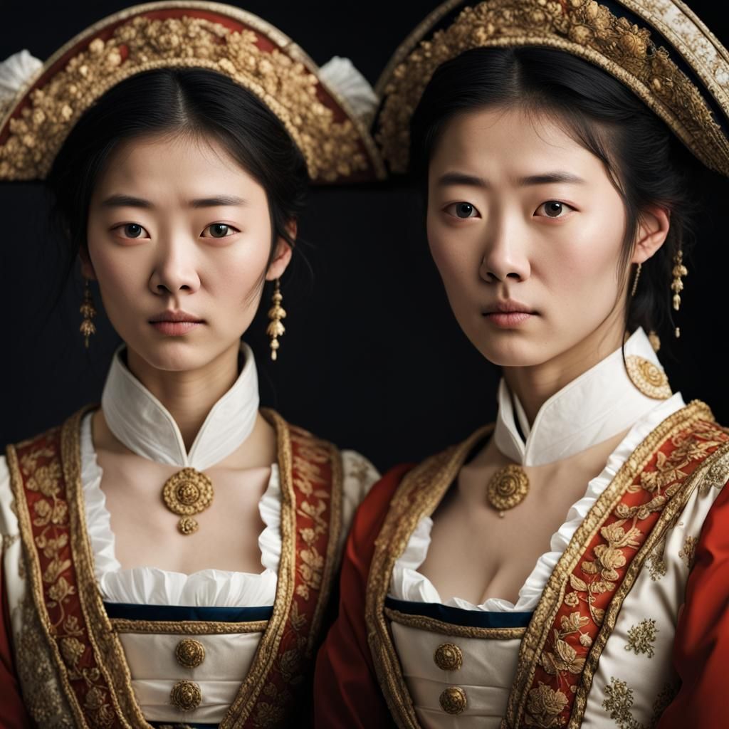 Japanese Sisters in Napoleonic Dress: Professional Portrait