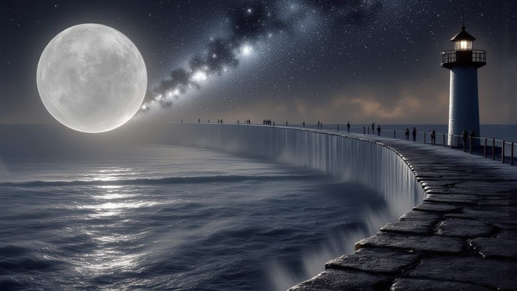 Serene Lighthouse Under Glittering Milky Way and Comet