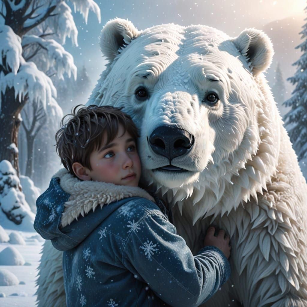 Boy's Affectionate Embrace with Ice Bear
