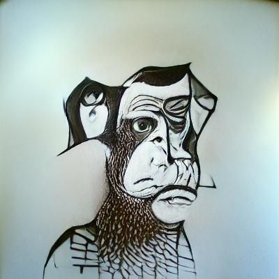 Cubist Ape Portrait in Pen and Ink