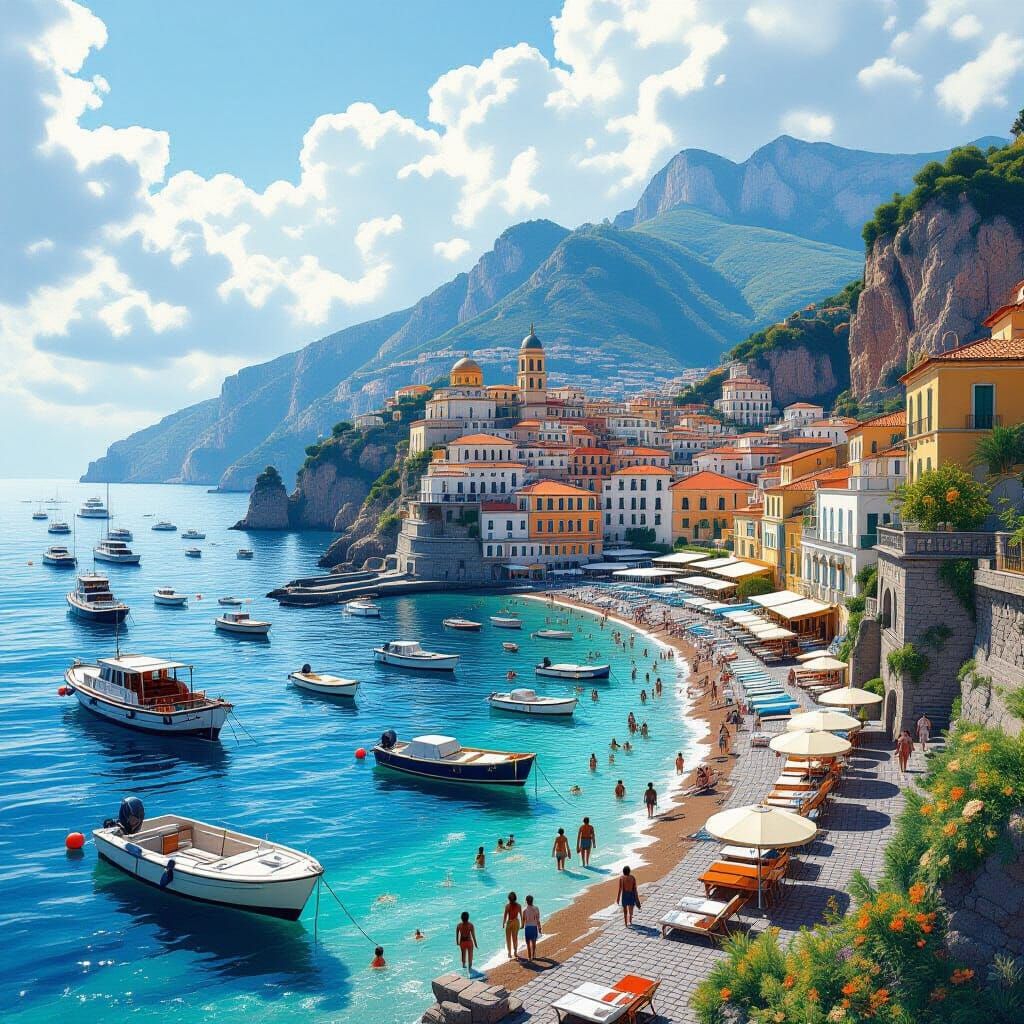 Sorrento Coast: Detailed Mediterranean Seascape in 8k