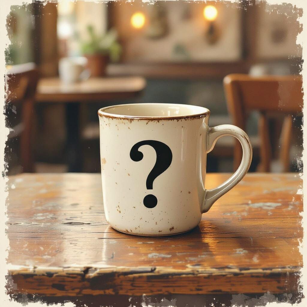 Mug with Question Mark in Watercolor Style
