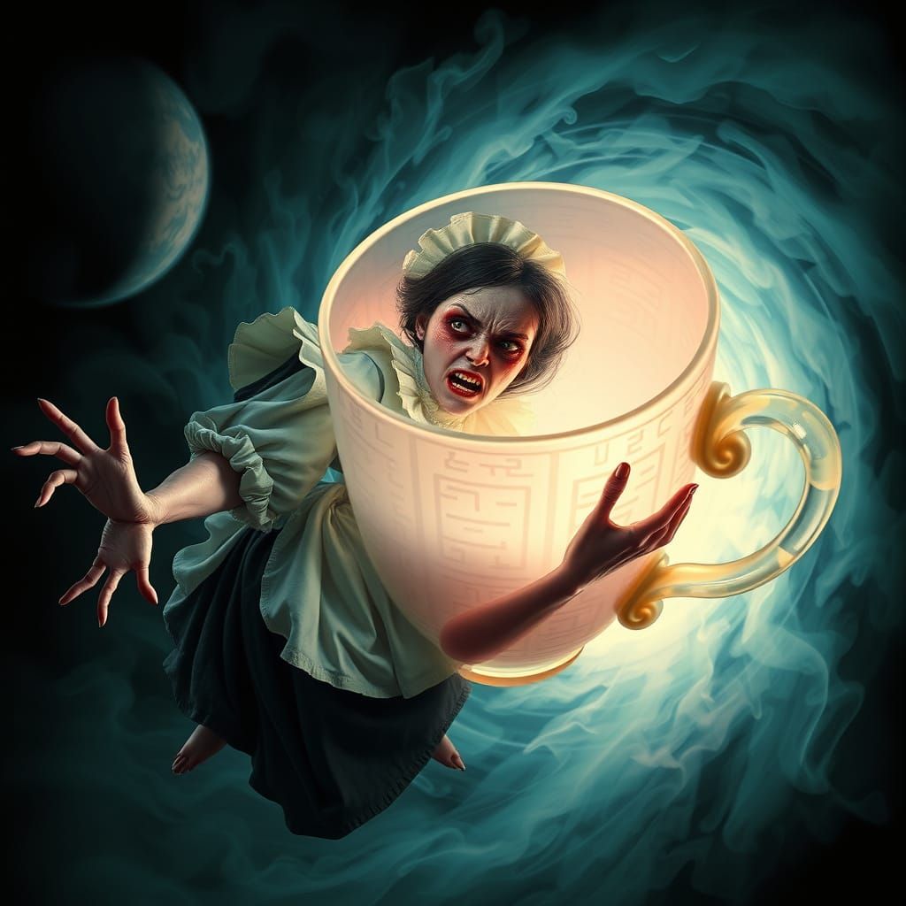 Victorian Maid Trapped in Glowing Teacup