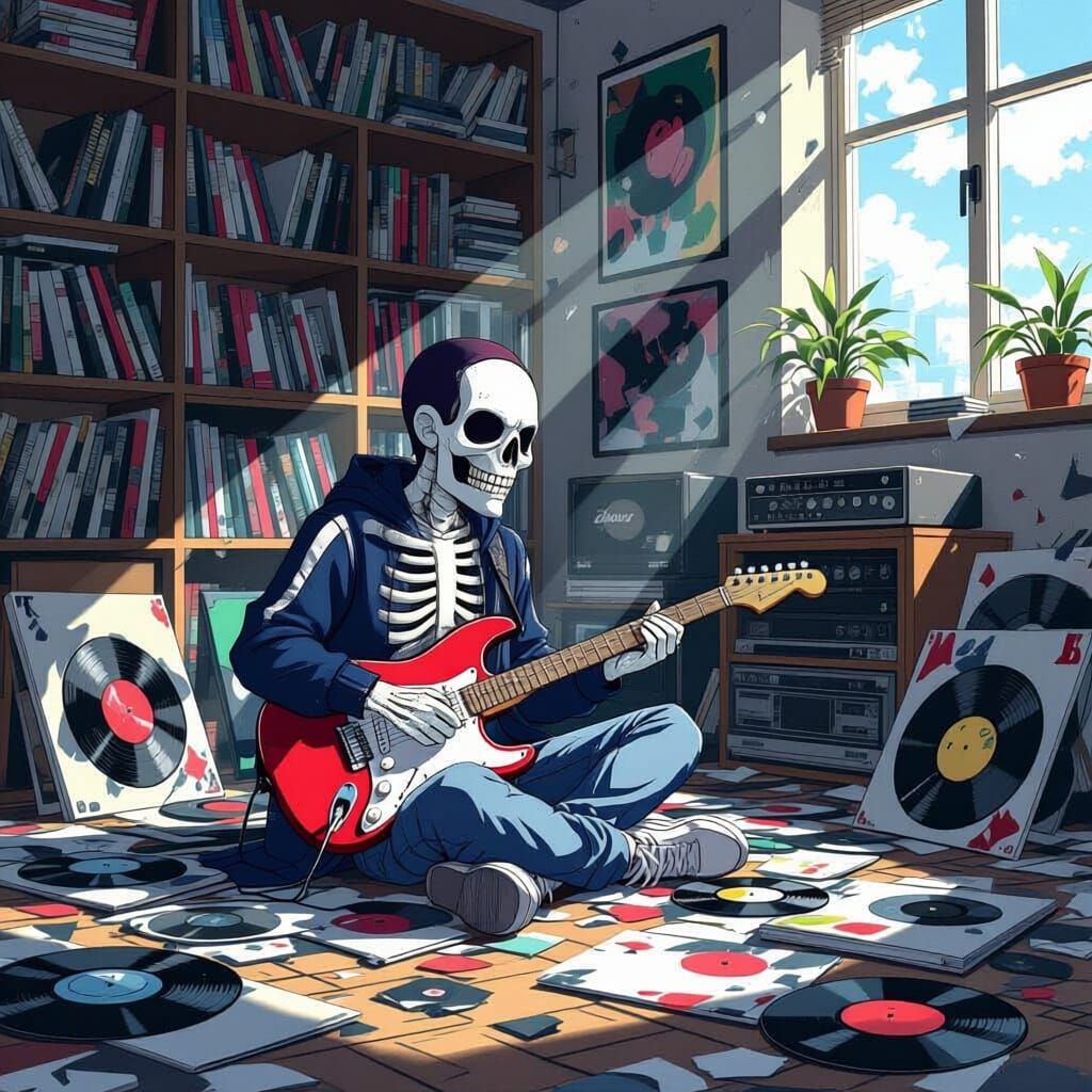 Beat Maker in Shattered Record Room, Anime Style