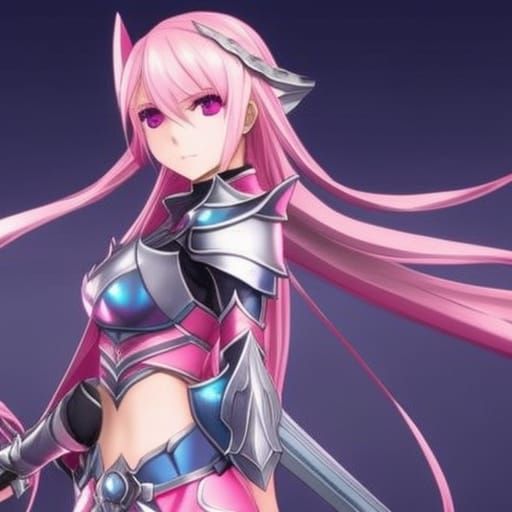 Anime Rose Knight in Pink and Silver Armor