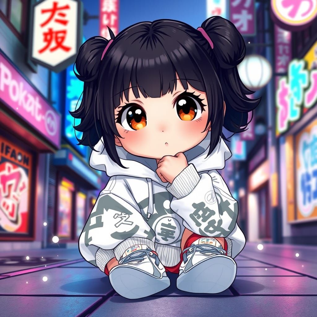 Chibi Girl in Urban Streetwear Outfit