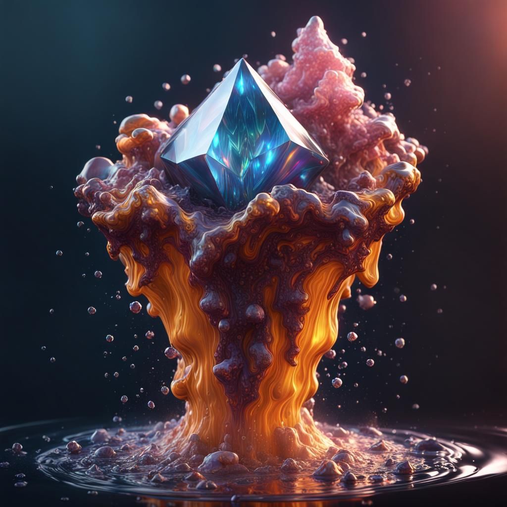 super cosmic liquid diamond fluid spurting geysers fountain of youth mixing transmuting crystalline transparent silky st...