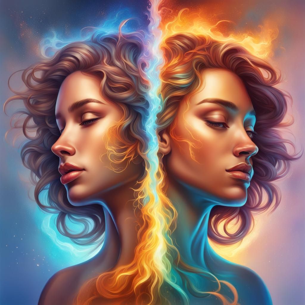 Gemini Woman and Leo Man: Splash Art Portrait