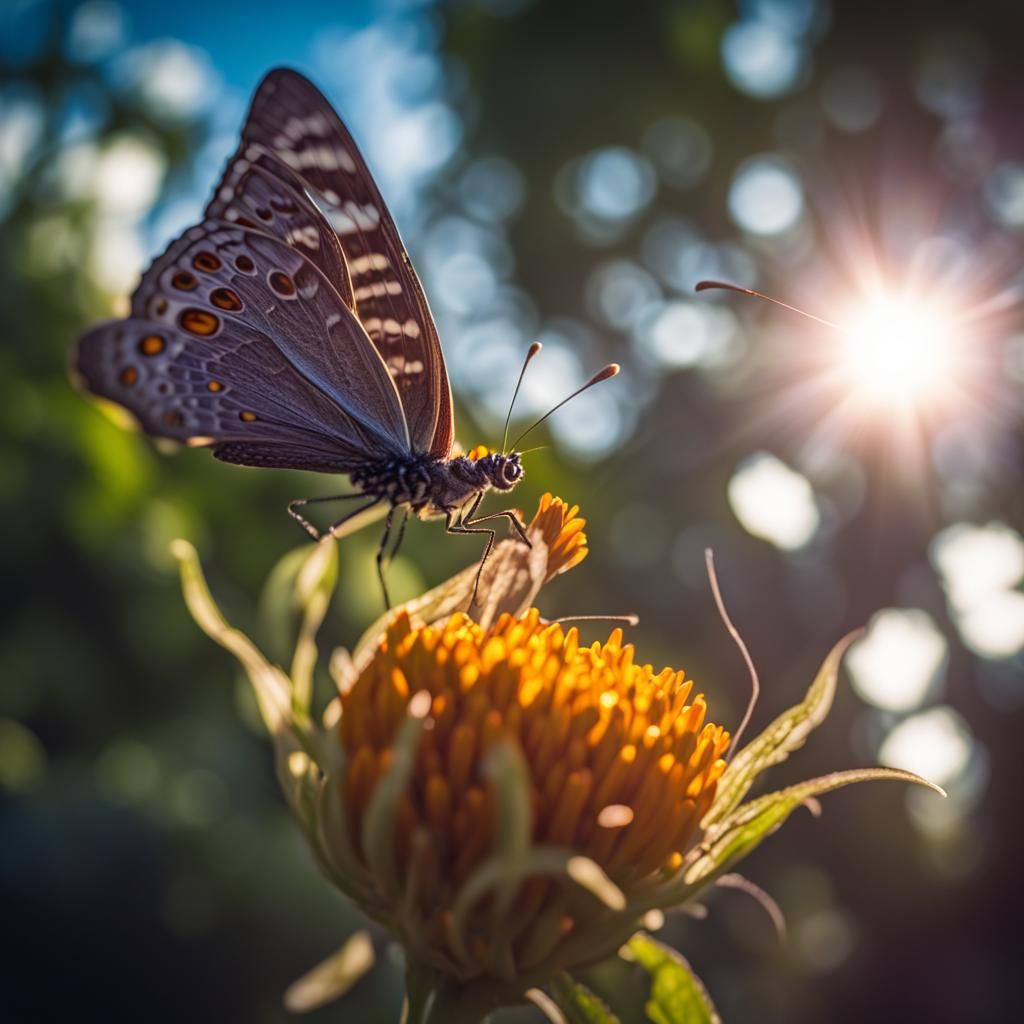 Butterfly on Distorted Flower in High Resolution