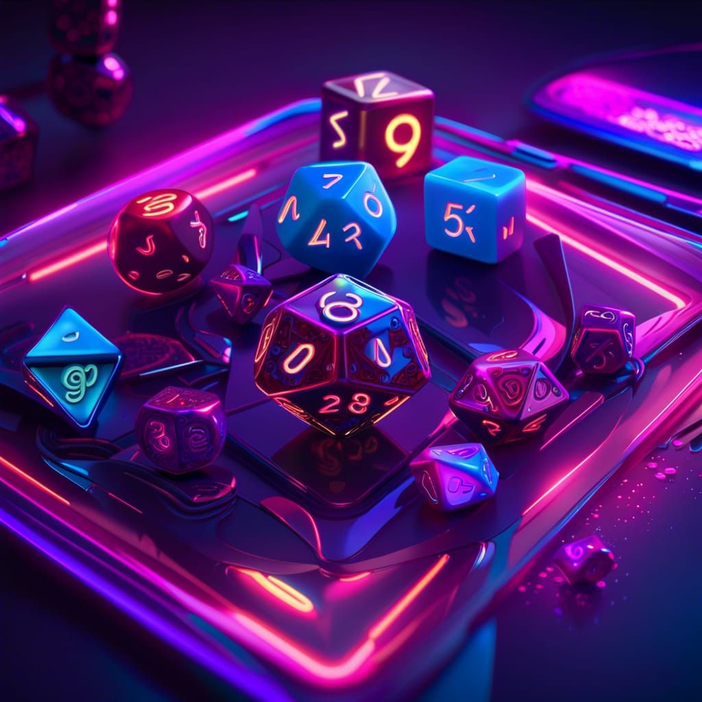 Dice and Spoons in Neon Synthwave Style