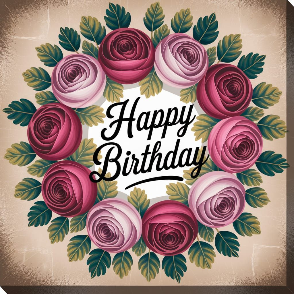 Vintage Rose Wreath with Birthday Message