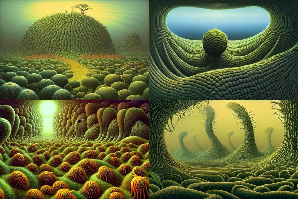 Surreal Triffids Landscape in Ukiyo-e Style