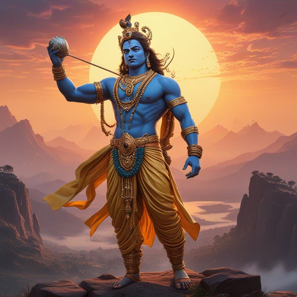 Divine Warrior Lord Krishna in Epic Battle Mode