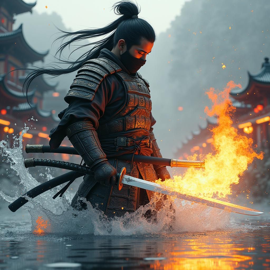 Ninja Warrior with Fire and Water Powers