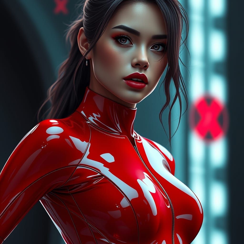 Hyper-Realistic Woman in Futuristic Latex Suit