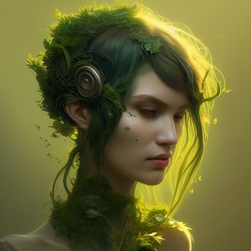 Moss Haired Plant Woman Portrait