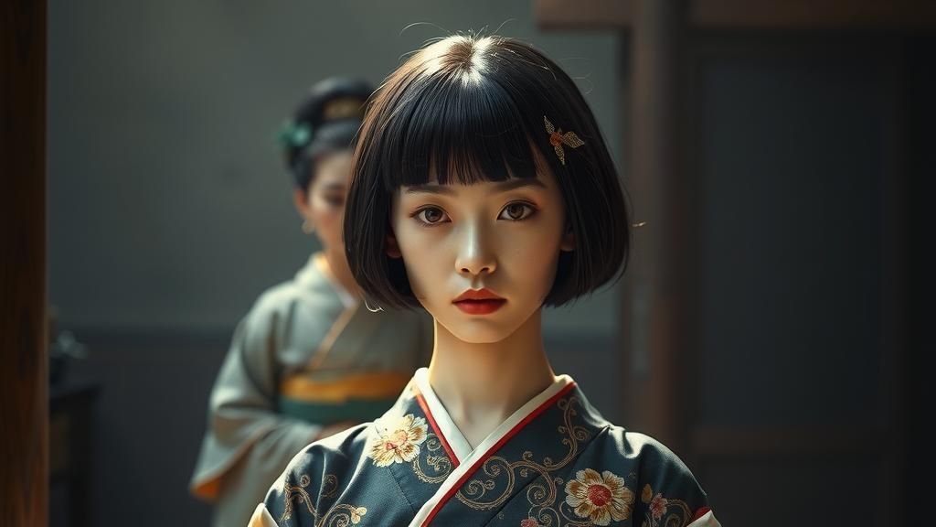 Young Japanese Woman in Kimono, Matte Painting