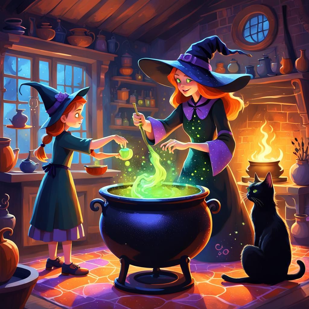 Witch's Potion Lesson: A Pixar-Inspired Digital Painting