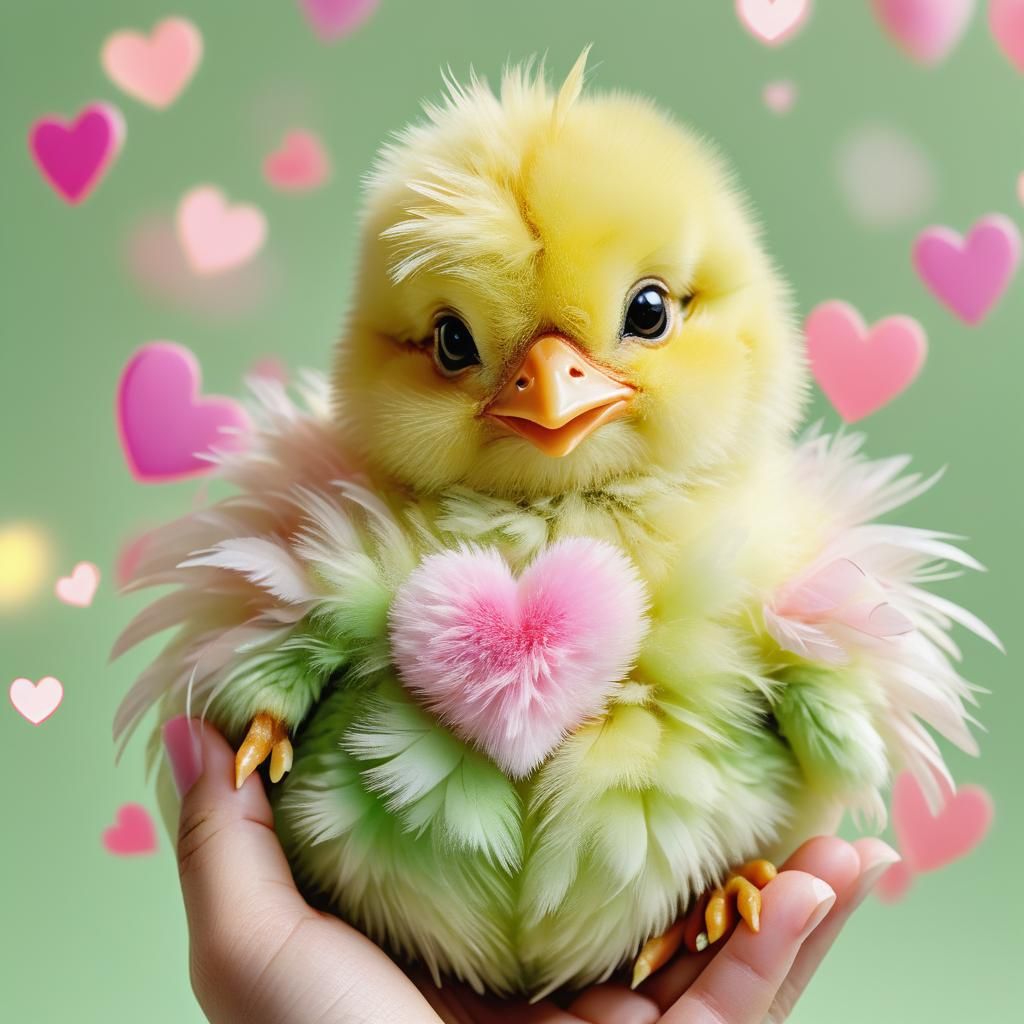 Cute Chick with Floating Heart, in Anime Style