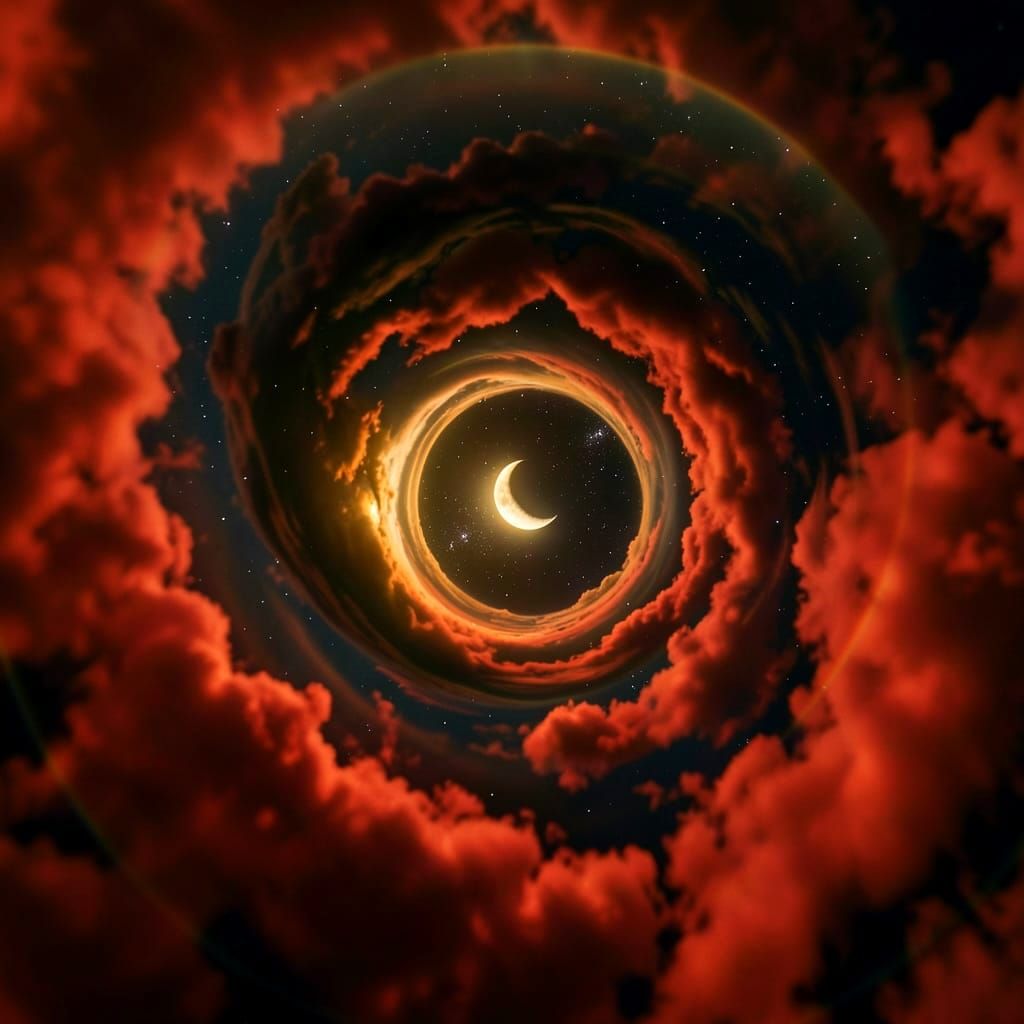 Golden Hour Double Exposure of Swirling Lunar Sky