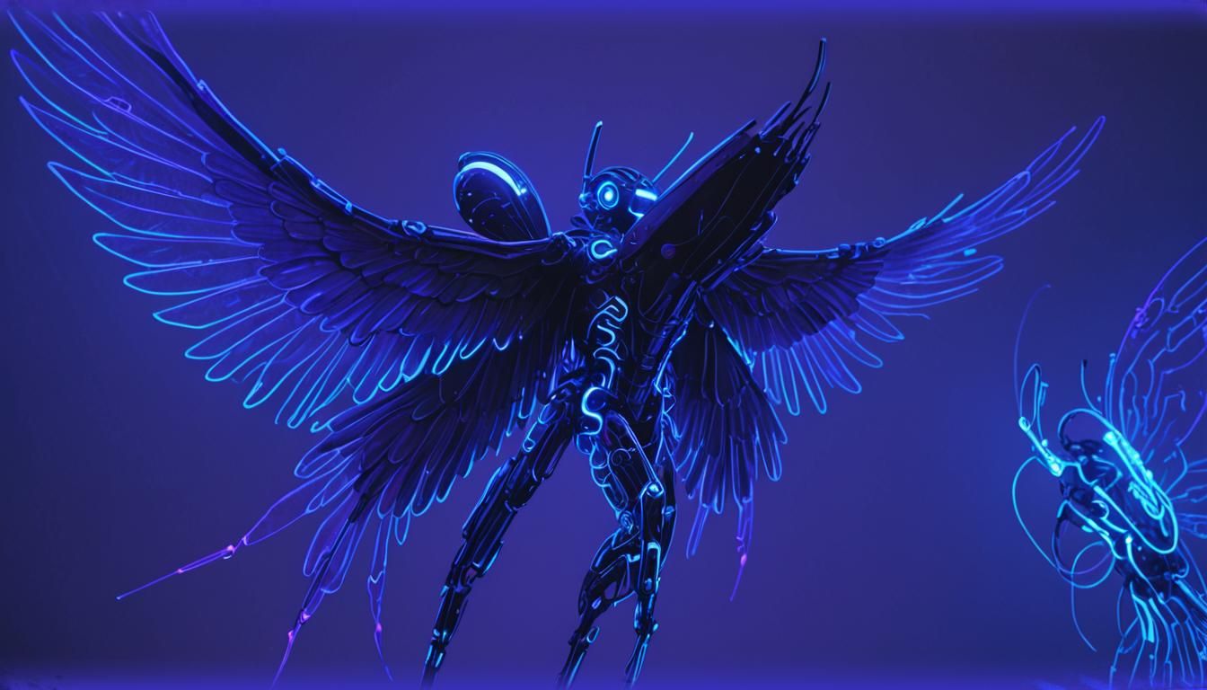 Bioluminescent Cyberpunk Being with Neon Wings