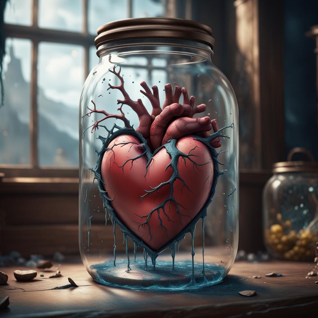 Broken Heart Trapped in Jar: Fantasy Concept Art
