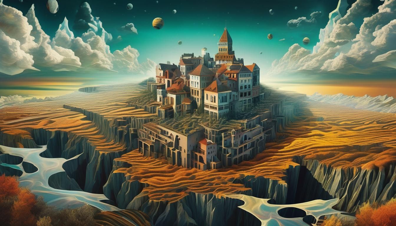 Fractal Face over Dreamlike Landscape: Surreal Concept Art