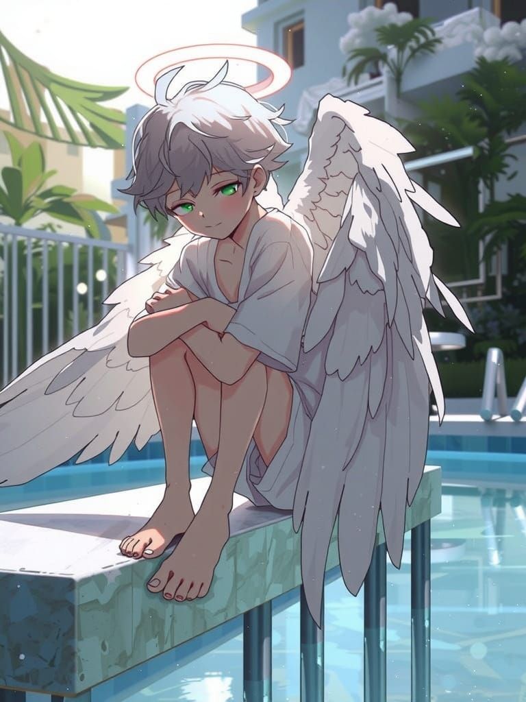 Ethereal Angel on Mountain Peak in Whimsical Style