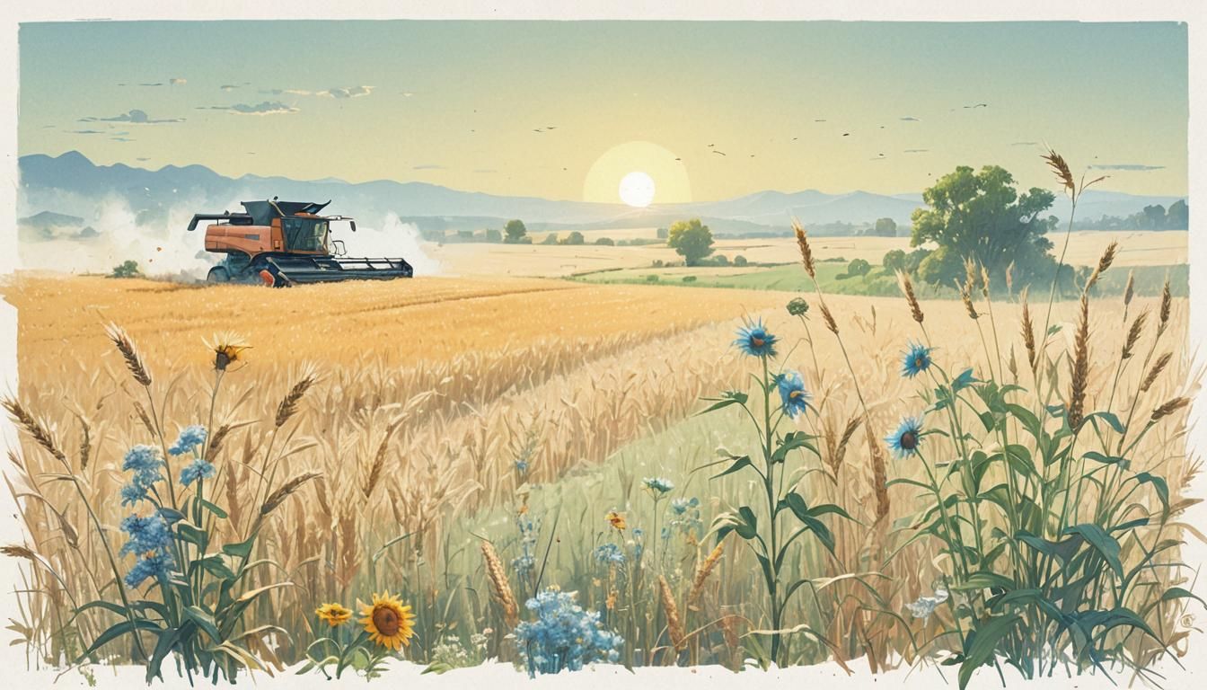 Combine Harvester Reaping Wheat Fields: Concept Art