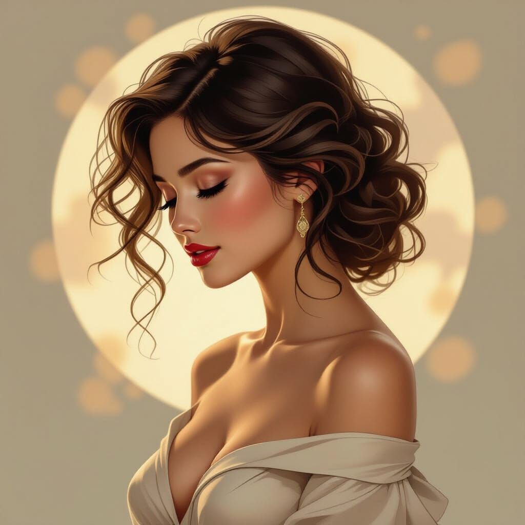 Dreamy Woman in Profile: Art Nouveau Style