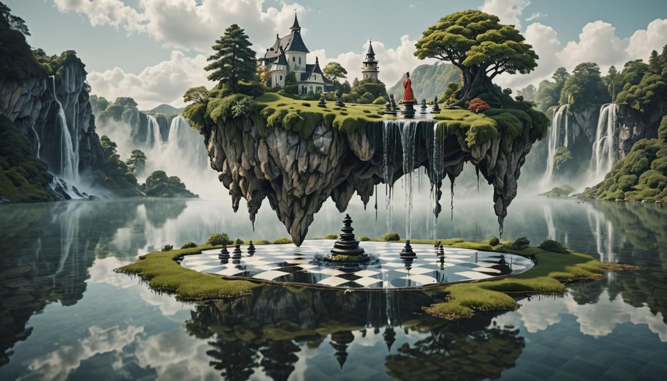 Surreal Floating Island Chess Dreamscape