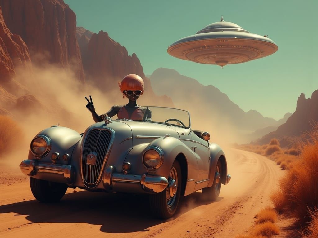 Retro Futuristic Speedster in Moody Film Noir Style