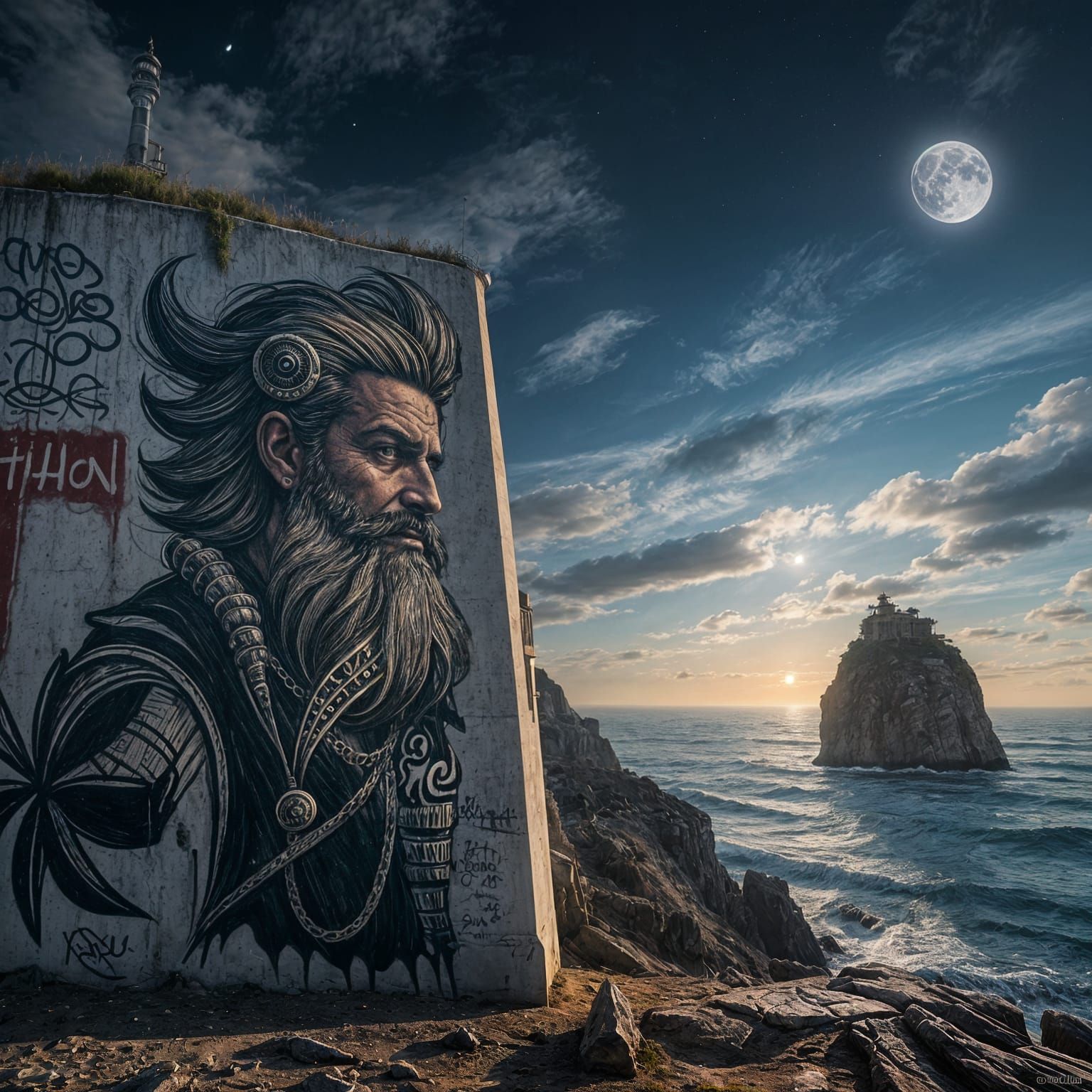 Mysterious Brown Character at Biarritz Lighthouse under Cres...