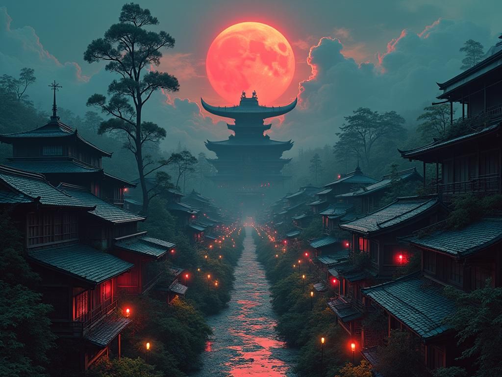 Cyberpunk Japanese Metropolis at Dusk in Graphic Novel Style