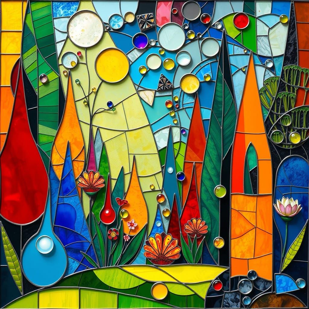 Vibrant Mosaic Garden in Abstract Cubist Style