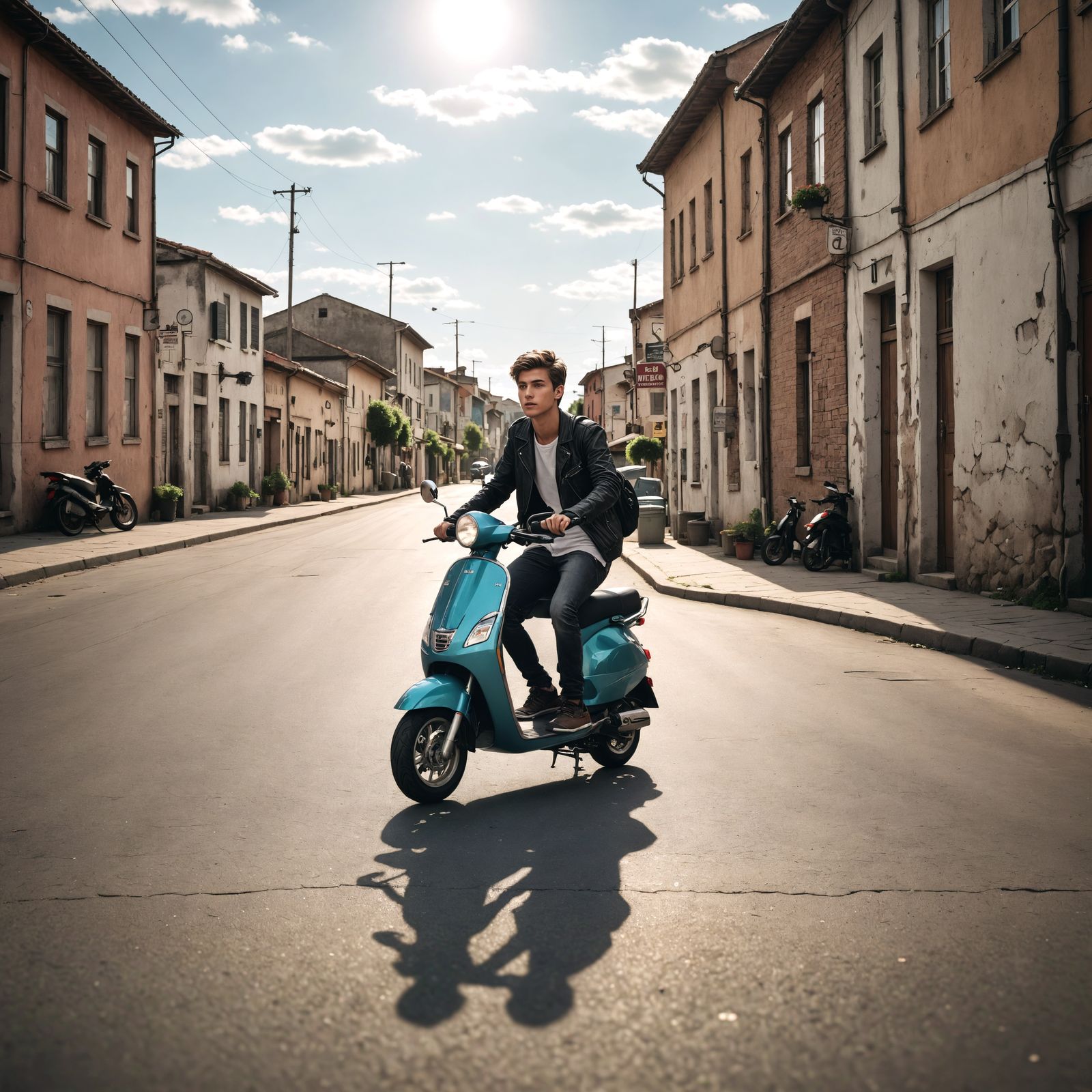 Young Man Cruises Through Charming Small Town