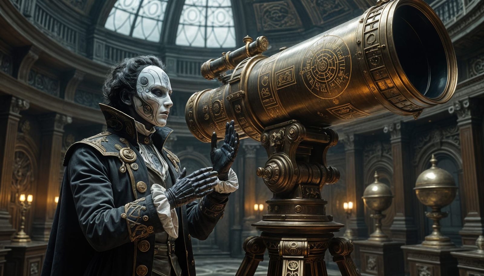 Biomechanical Astronomer in Technorganic Baroque Observatory