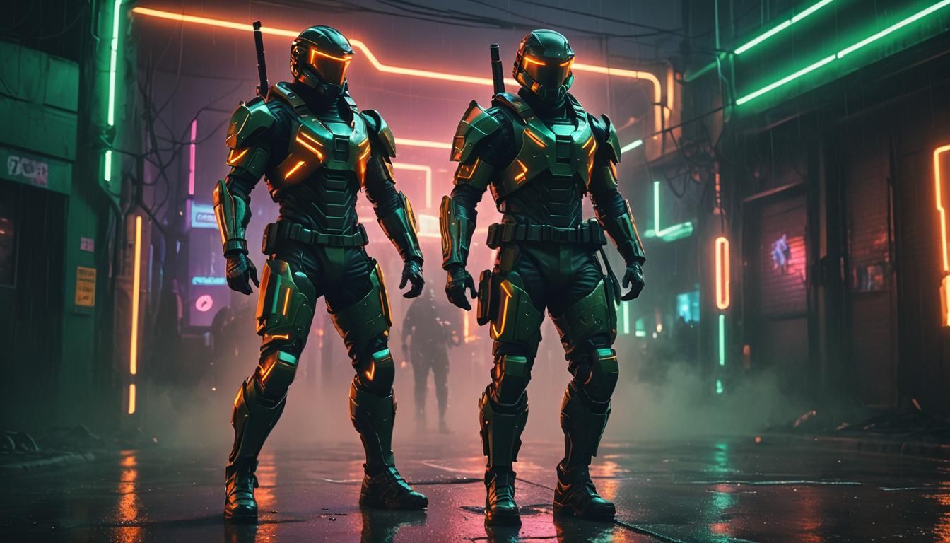 Futuristic Soldier in Neon Synthwave Atmosphere