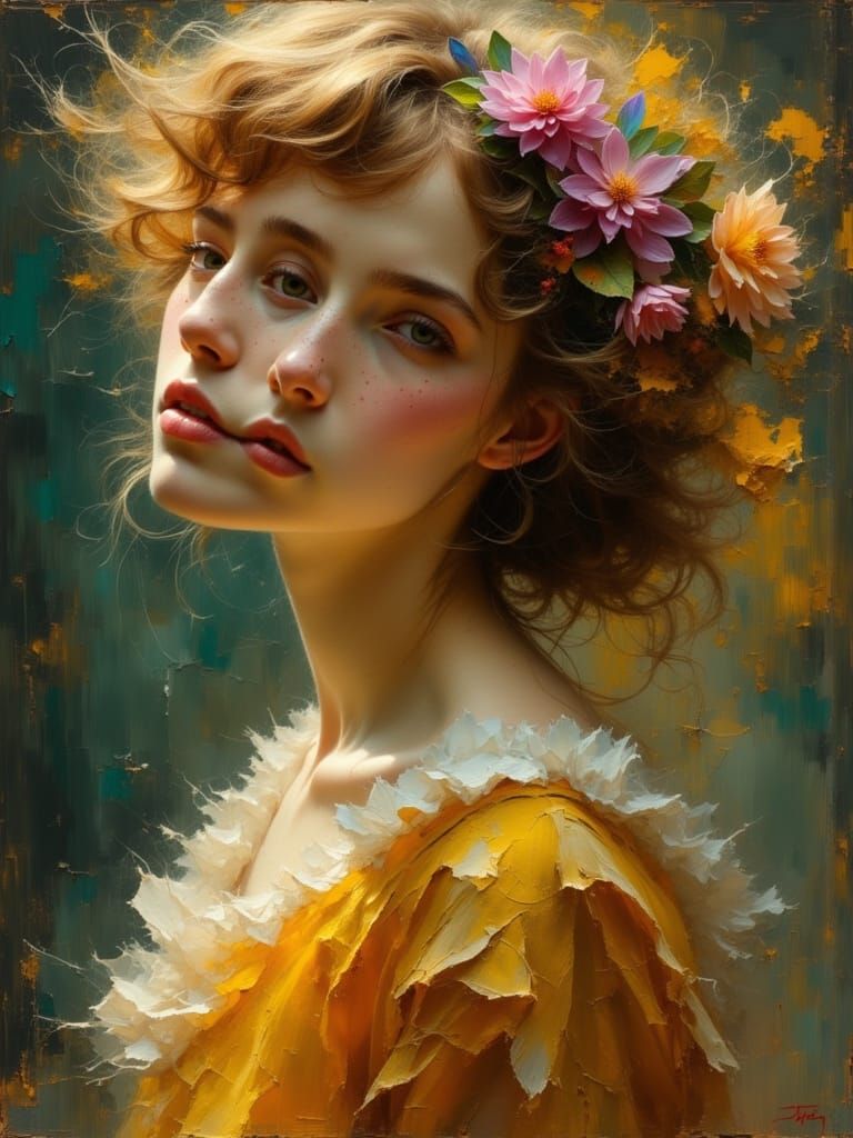 Elegant Woman Portrait in Dark Oil Paint Style