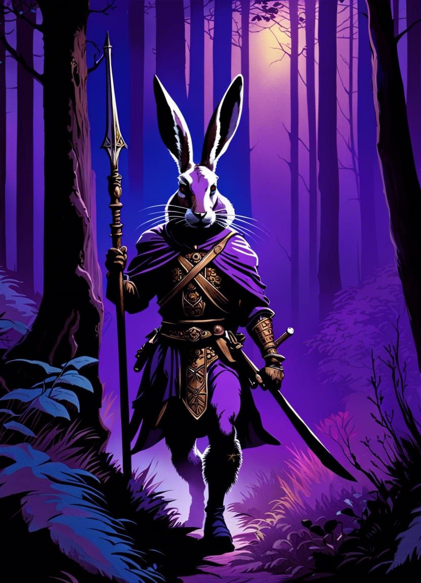 Hunter Hare in Dark Fantasy Forest, Medieval Style