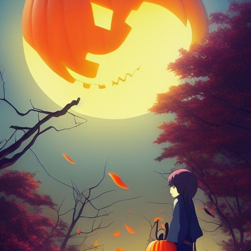 Halloween Scene in Anime Key Visual Style