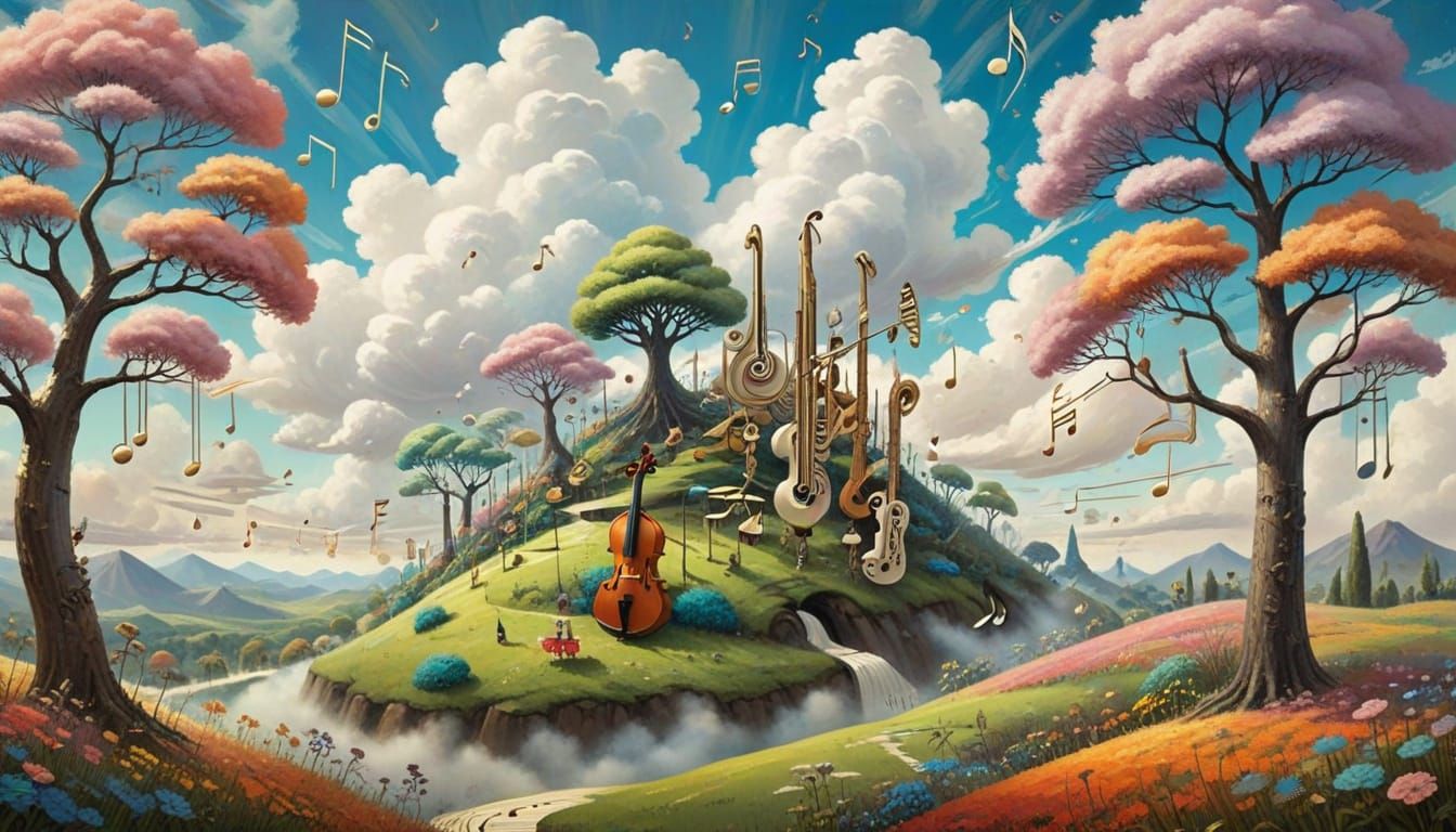 Musical Landscape in Dreamy Watercolor Style