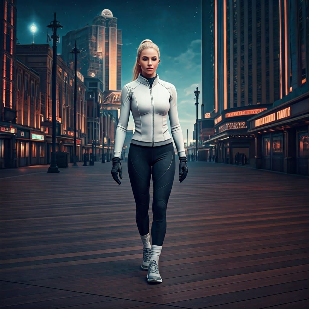 Woman on Atlantic City Boardwalk: Matte Painting
