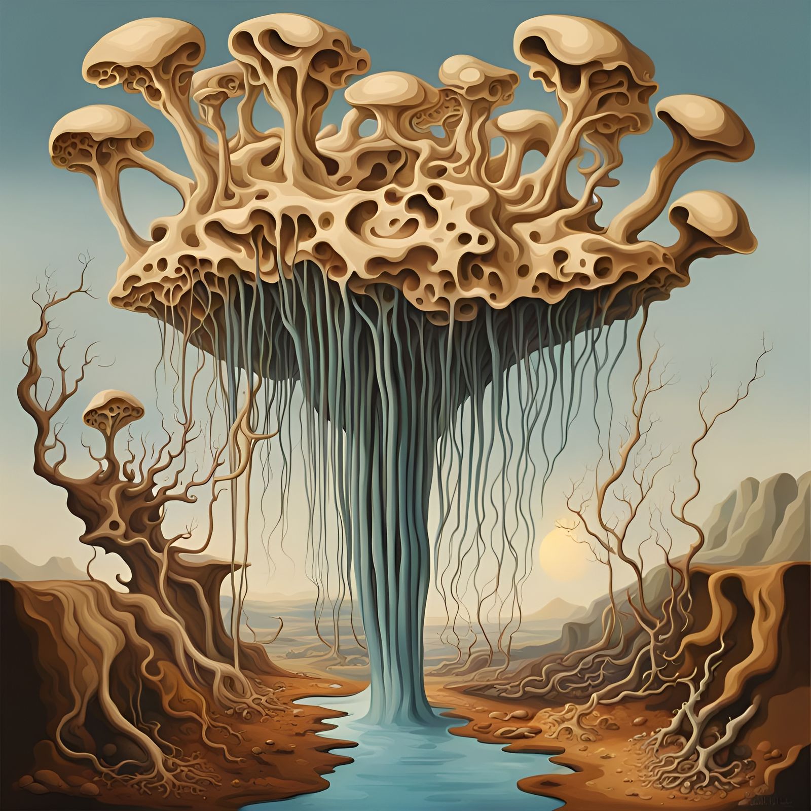 Surreal Mycelium Vector in Salvador Dali Style