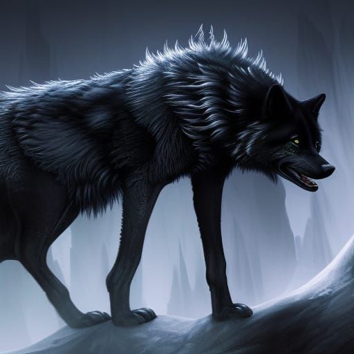 Detailed Black Wolf Fantasy Concept Art